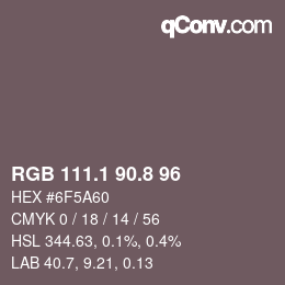 Color code: RGB 111.1 90.8 96 | qconv.com