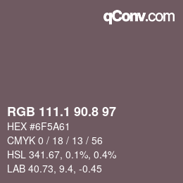 Color code: RGB 111.1 90.8 97 | qconv.com