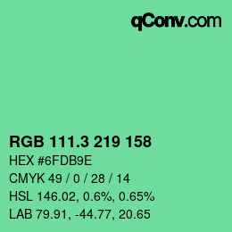 カラーコード: RGB 111.3 219 158 | qconv.com