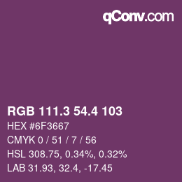 カラーコード: RGB 111.3 54.4 103 | qconv.com