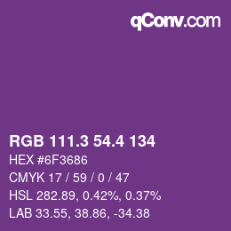 カラーコード: RGB 111.3 54.4 134 | qconv.com