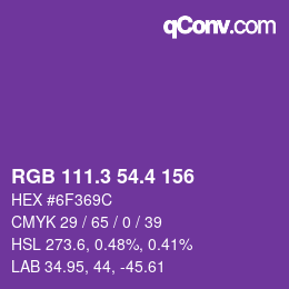 カラーコード: RGB 111.3 54.4 156 | qconv.com