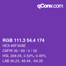 カラーコード: RGB 111.3 54.4 174 | qconv.com