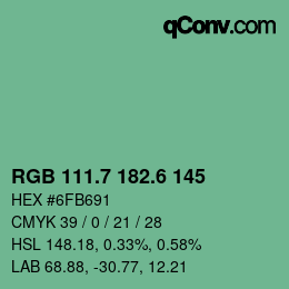 カラーコード: RGB 111.7 182.6 145 | qconv.com