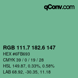 カラーコード: RGB 111.7 182.6 147 | qconv.com