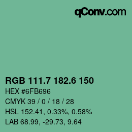 カラーコード: RGB 111.7 182.6 150 | qconv.com