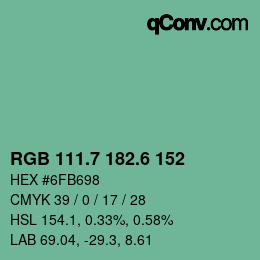 カラーコード: RGB 111.7 182.6 152 | qconv.com