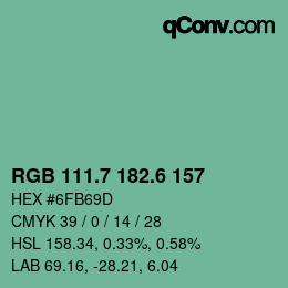 カラーコード: RGB 111.7 182.6 157 | qconv.com