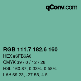 カラーコード: RGB 111.7 182.6 160 | qconv.com