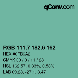 カラーコード: RGB 111.7 182.6 162 | qconv.com