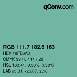カラーコード: RGB 111.7 182.6 163 | qconv.com