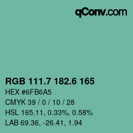 カラーコード: RGB 111.7 182.6 165 | qconv.com