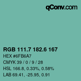 カラーコード: RGB 111.7 182.6 167 | qconv.com