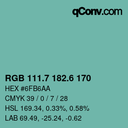 カラーコード: RGB 111.7 182.6 170 | qconv.com