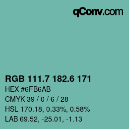 カラーコード: RGB 111.7 182.6 171 | qconv.com
