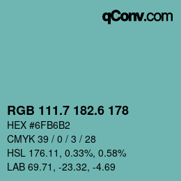 カラーコード: RGB 111.7 182.6 178 | qconv.com