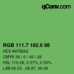 カラーコード: RGB 111.7 182.6 98 | qconv.com