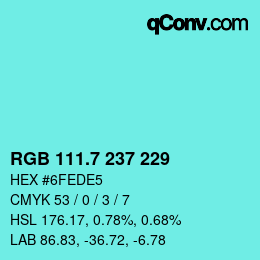 カラーコード: RGB 111.7 237 229 | qconv.com