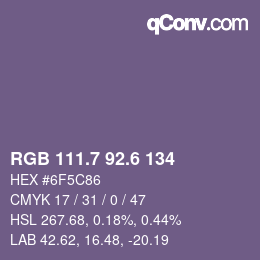 カラーコード: RGB 111.7 92.6 134 | qconv.com