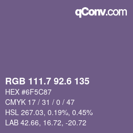 カラーコード: RGB 111.7 92.6 135 | qconv.com