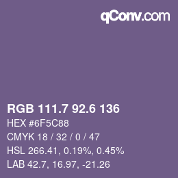 カラーコード: RGB 111.7 92.6 136 | qconv.com