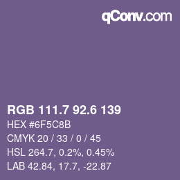 カラーコード: RGB 111.7 92.6 139 | qconv.com