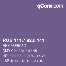 カラーコード: RGB 111.7 92.6 141 | qconv.com
