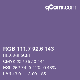 カラーコード: RGB 111.7 92.6 143 | qconv.com