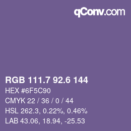 カラーコード: RGB 111.7 92.6 144 | qconv.com