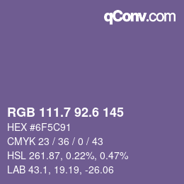カラーコード: RGB 111.7 92.6 145 | qconv.com