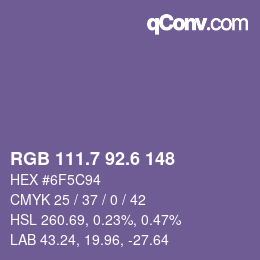カラーコード: RGB 111.7 92.6 148 | qconv.com