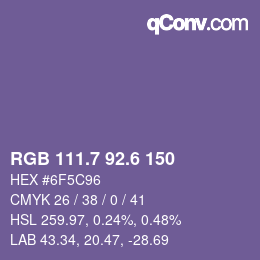 カラーコード: RGB 111.7 92.6 150 | qconv.com