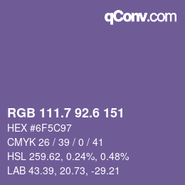 カラーコード: RGB 111.7 92.6 151 | qconv.com