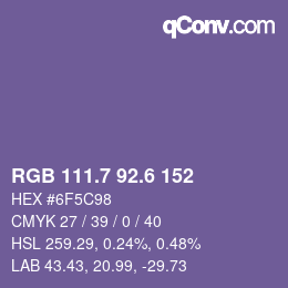 カラーコード: RGB 111.7 92.6 152 | qconv.com