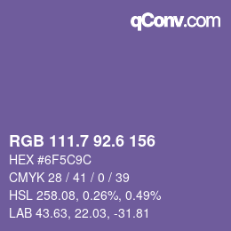 カラーコード: RGB 111.7 92.6 156 | qconv.com