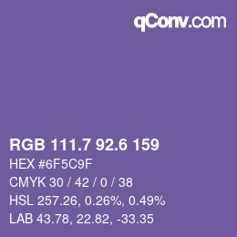 カラーコード: RGB 111.7 92.6 159 | qconv.com