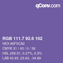 カラーコード: RGB 111.7 92.6 162 | qconv.com
