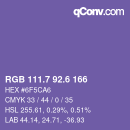 カラーコード: RGB 111.7 92.6 166 | qconv.com
