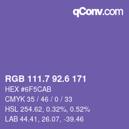 カラーコード: RGB 111.7 92.6 171 | qconv.com