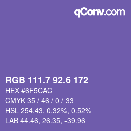 カラーコード: RGB 111.7 92.6 172 | qconv.com