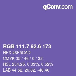 カラーコード: RGB 111.7 92.6 173 | qconv.com