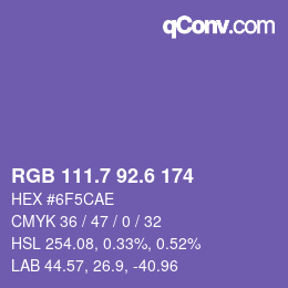 カラーコード: RGB 111.7 92.6 174 | qconv.com