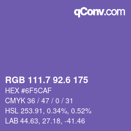 カラーコード: RGB 111.7 92.6 175 | qconv.com
