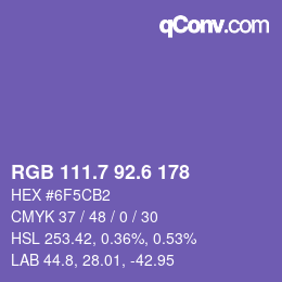 カラーコード: RGB 111.7 92.6 178 | qconv.com