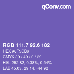 カラーコード: RGB 111.7 92.6 182 | qconv.com