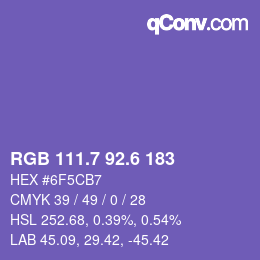 カラーコード: RGB 111.7 92.6 183 | qconv.com