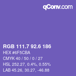 カラーコード: RGB 111.7 92.6 186 | qconv.com