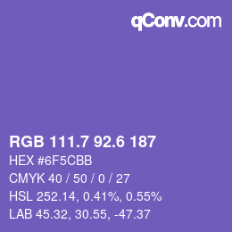 カラーコード: RGB 111.7 92.6 187 | qconv.com