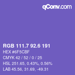 カラーコード: RGB 111.7 92.6 191 | qconv.com