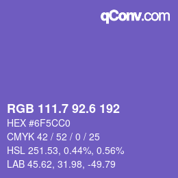 カラーコード: RGB 111.7 92.6 192 | qconv.com